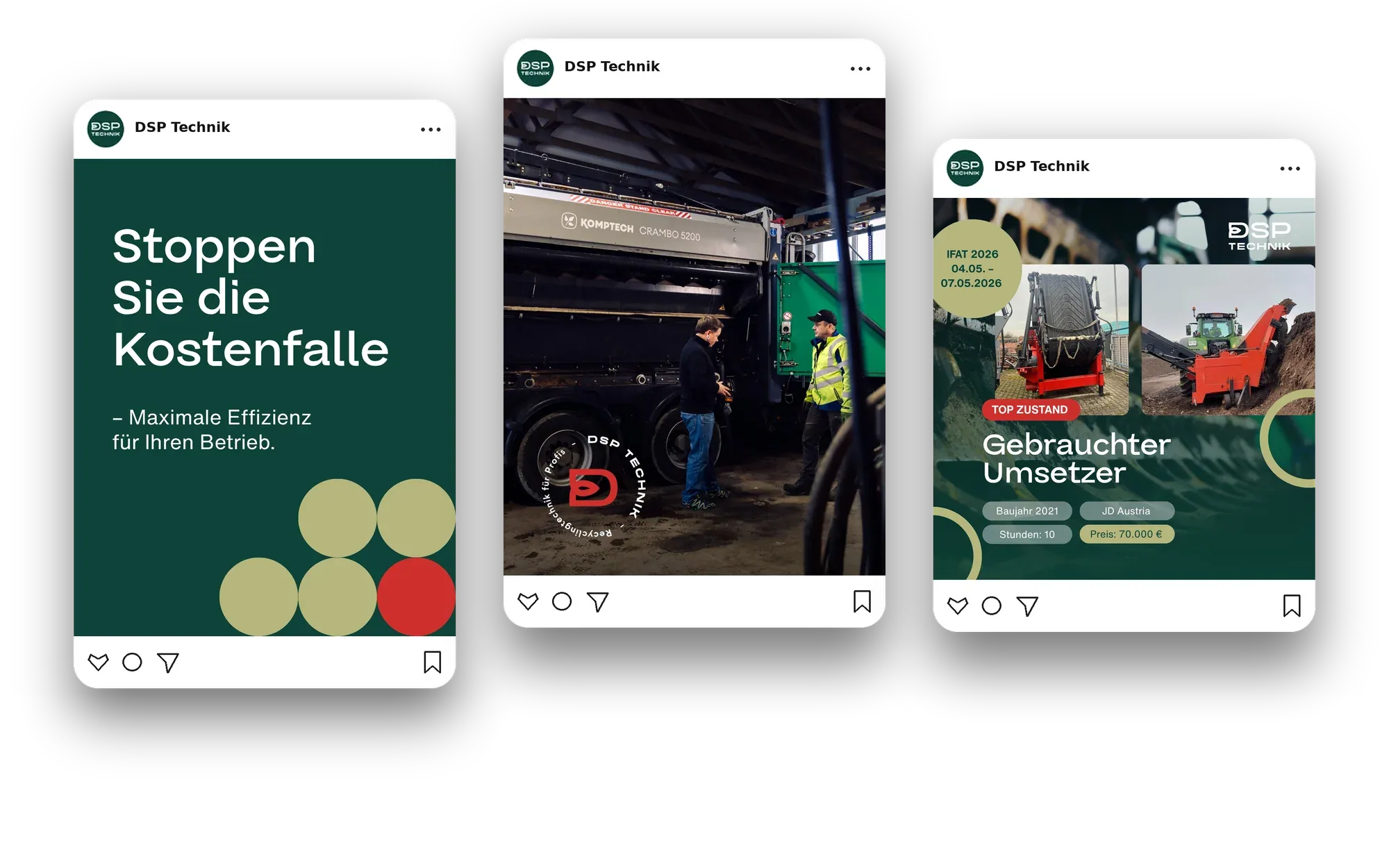 Drei Social-Media-Beiträge von DSP Technik