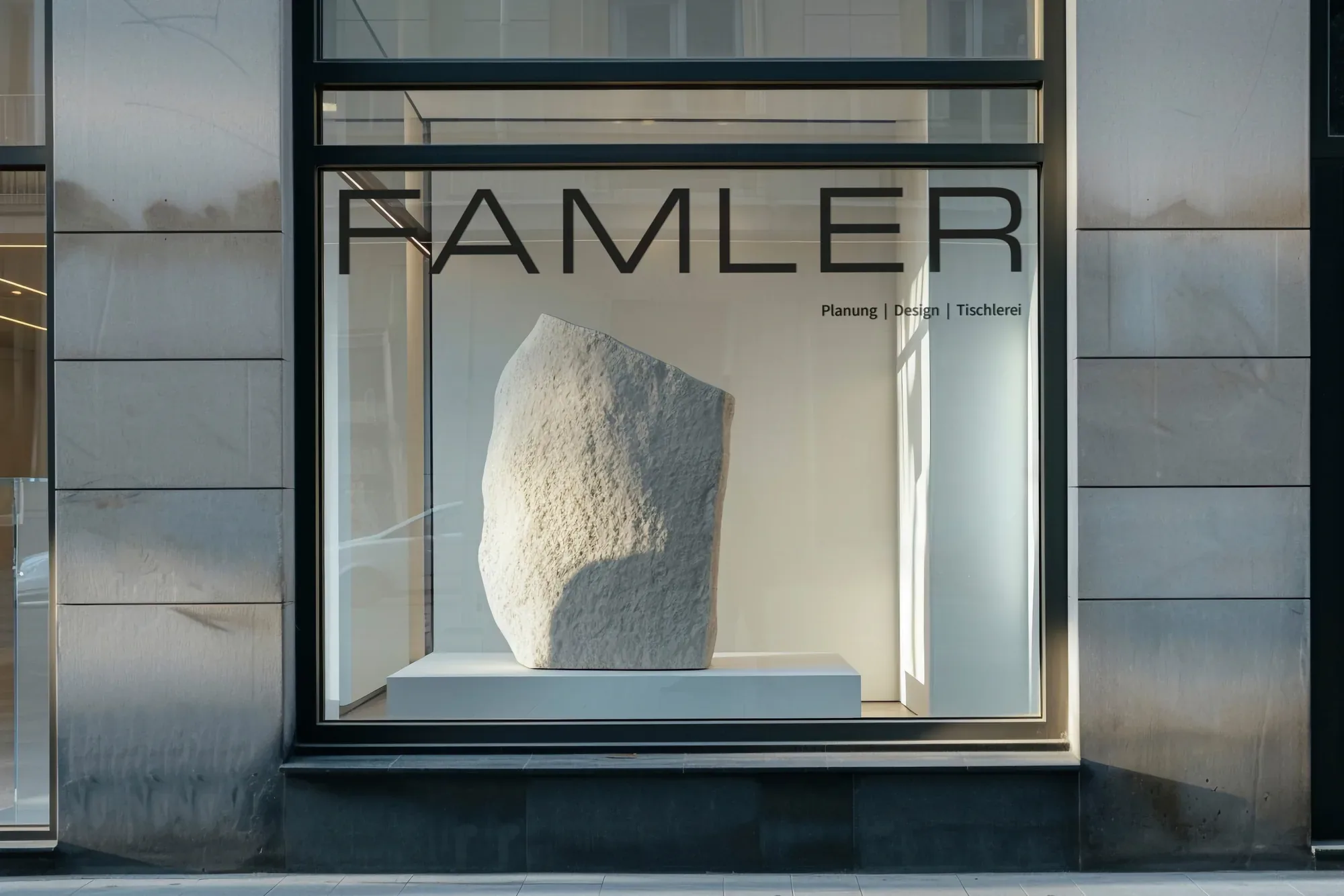 Schaufensterbeschriftung von Famler mit Planung, Design und Tischlerei