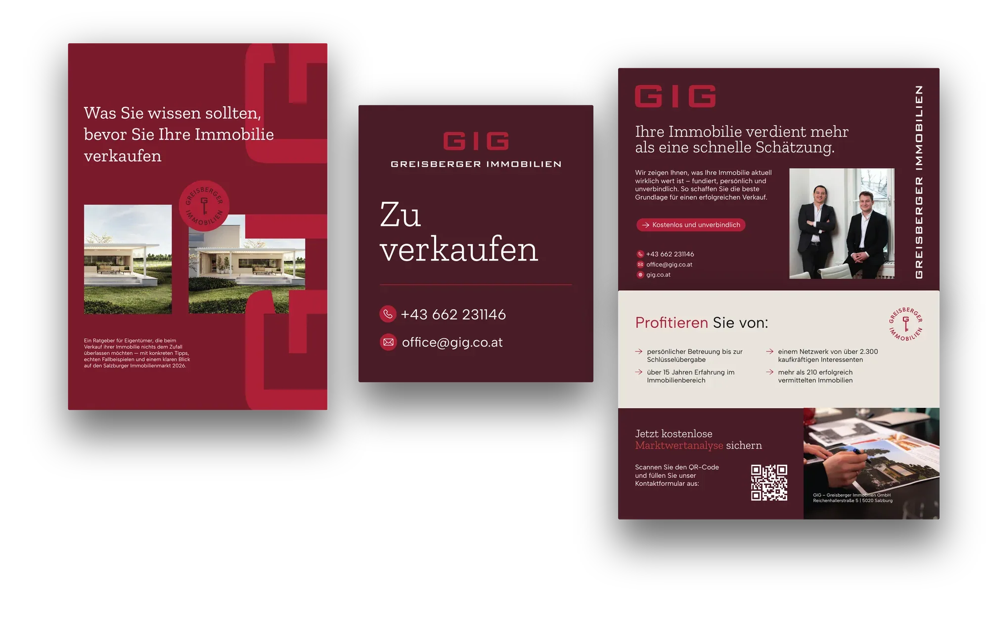 Ratgeber für Eigentümer, Verkaufsschild und Postwurf von GIG Greisberger Immobilien