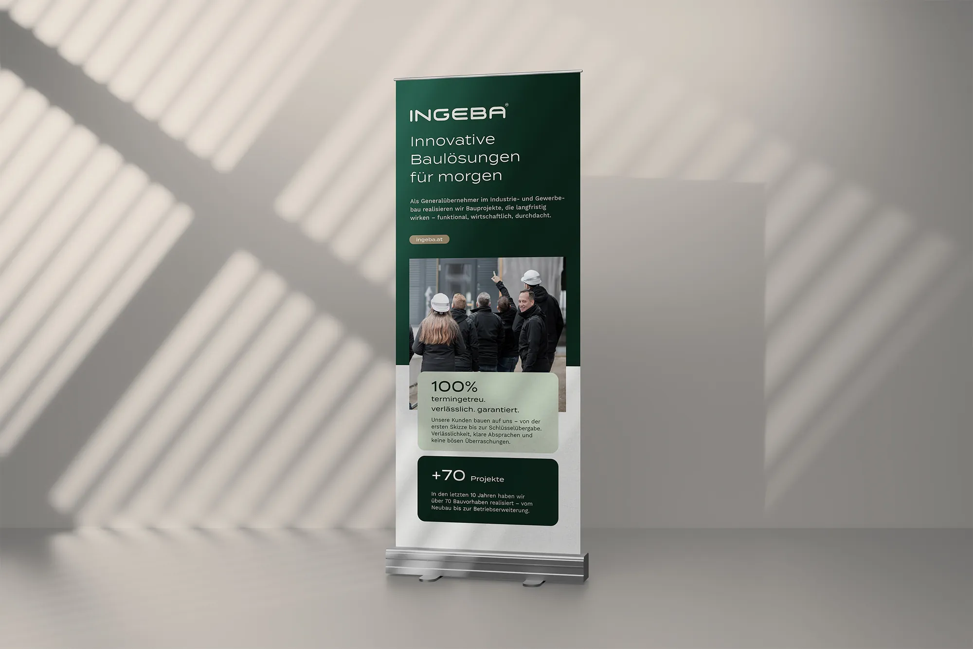 Roll-up von Ingeba mit dem Slogan Innovative Baulösungen für morgen