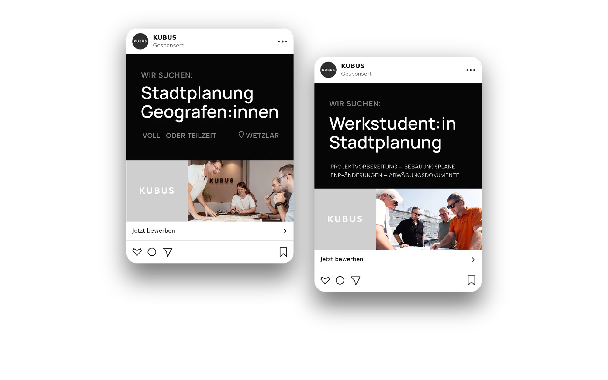 Recruiting-Anzeigen von KUBUS für die Stadtplanung