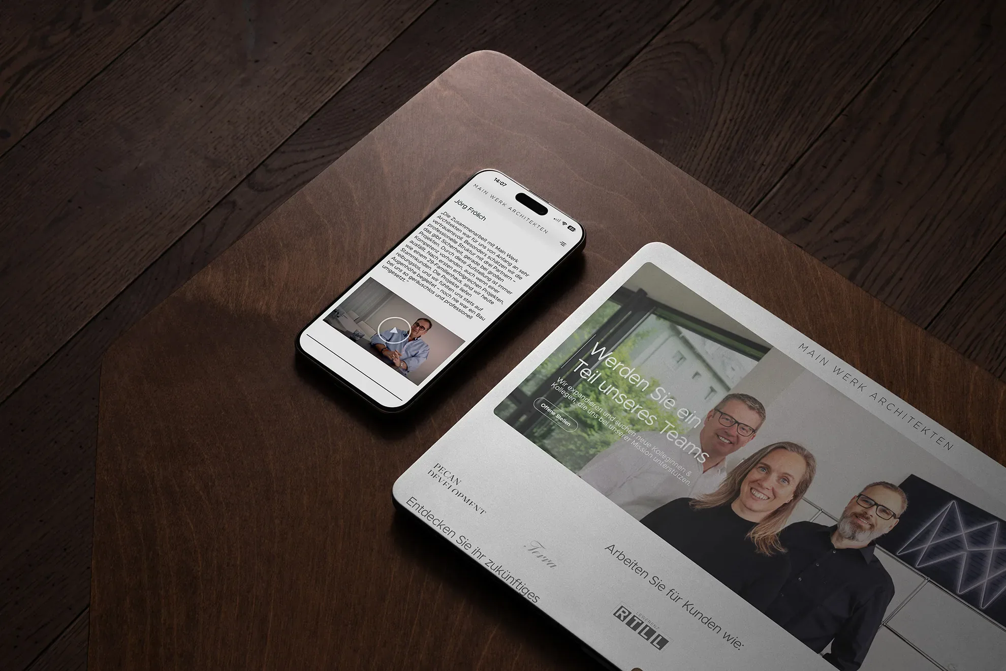 Karriereseite von Main Werk Architekten auf Tablet und Smartphone