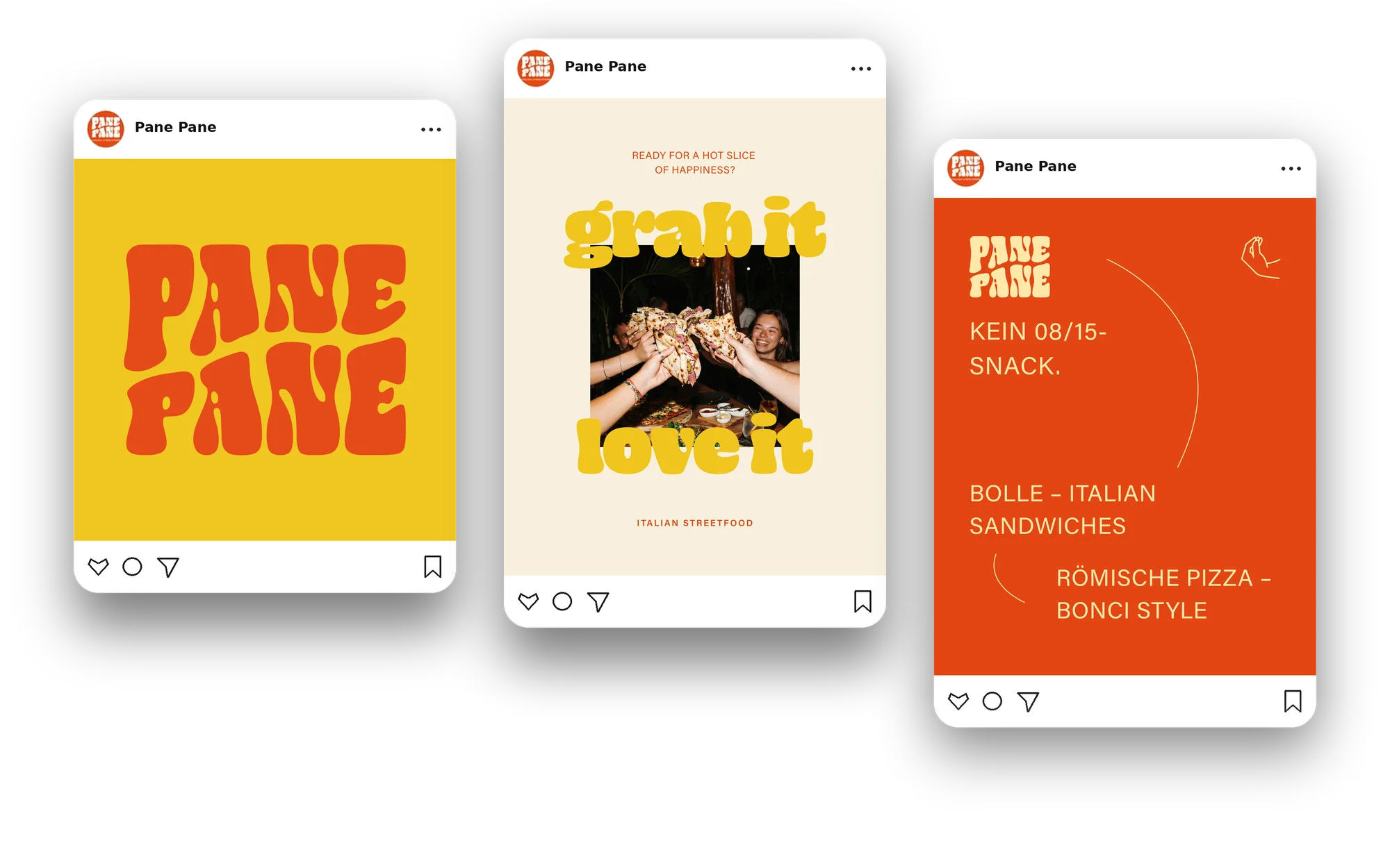 Drei Social-Media-Beiträge von Pane Pane