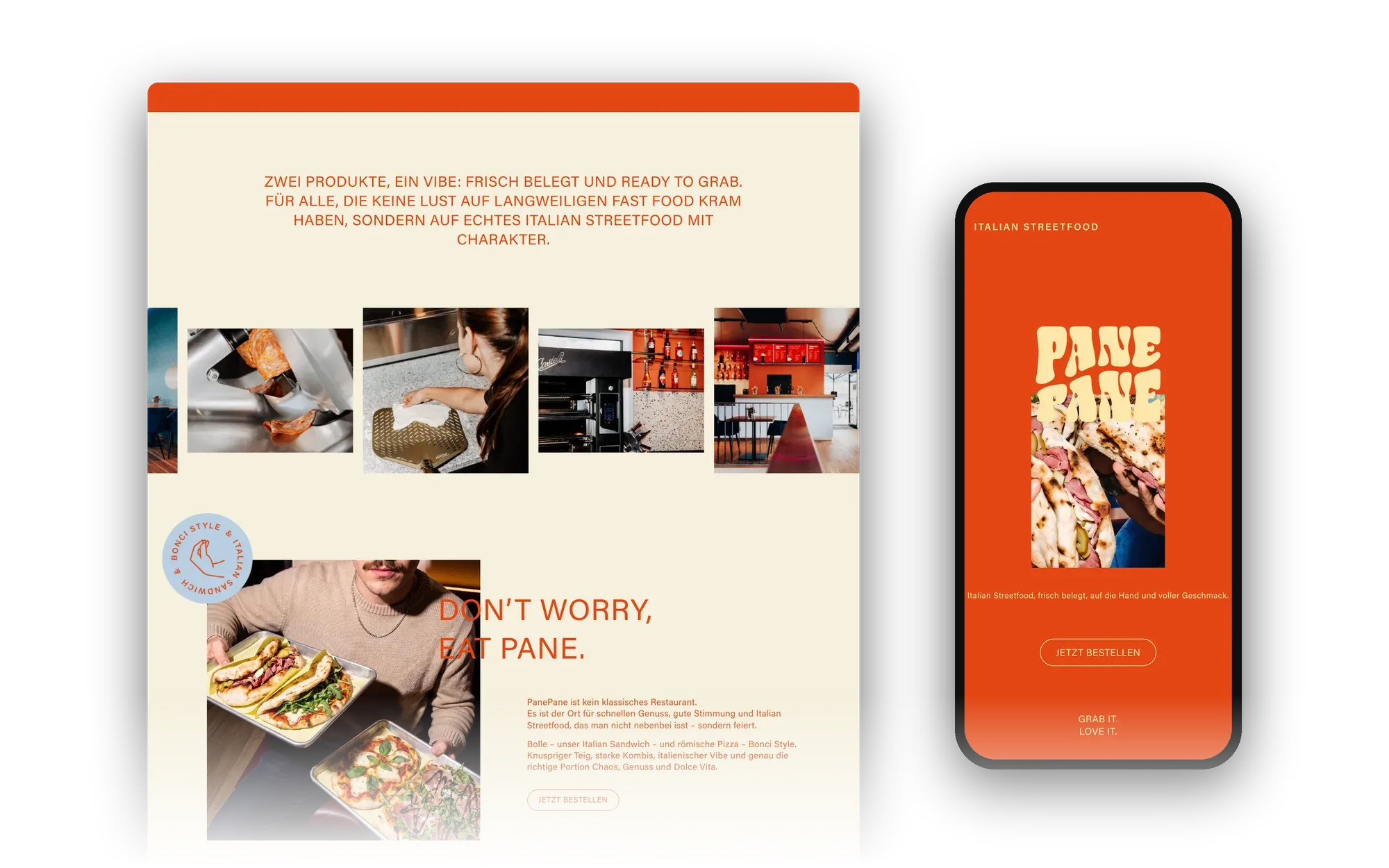 Website von Pane Pane auf Desktop und Smartphone