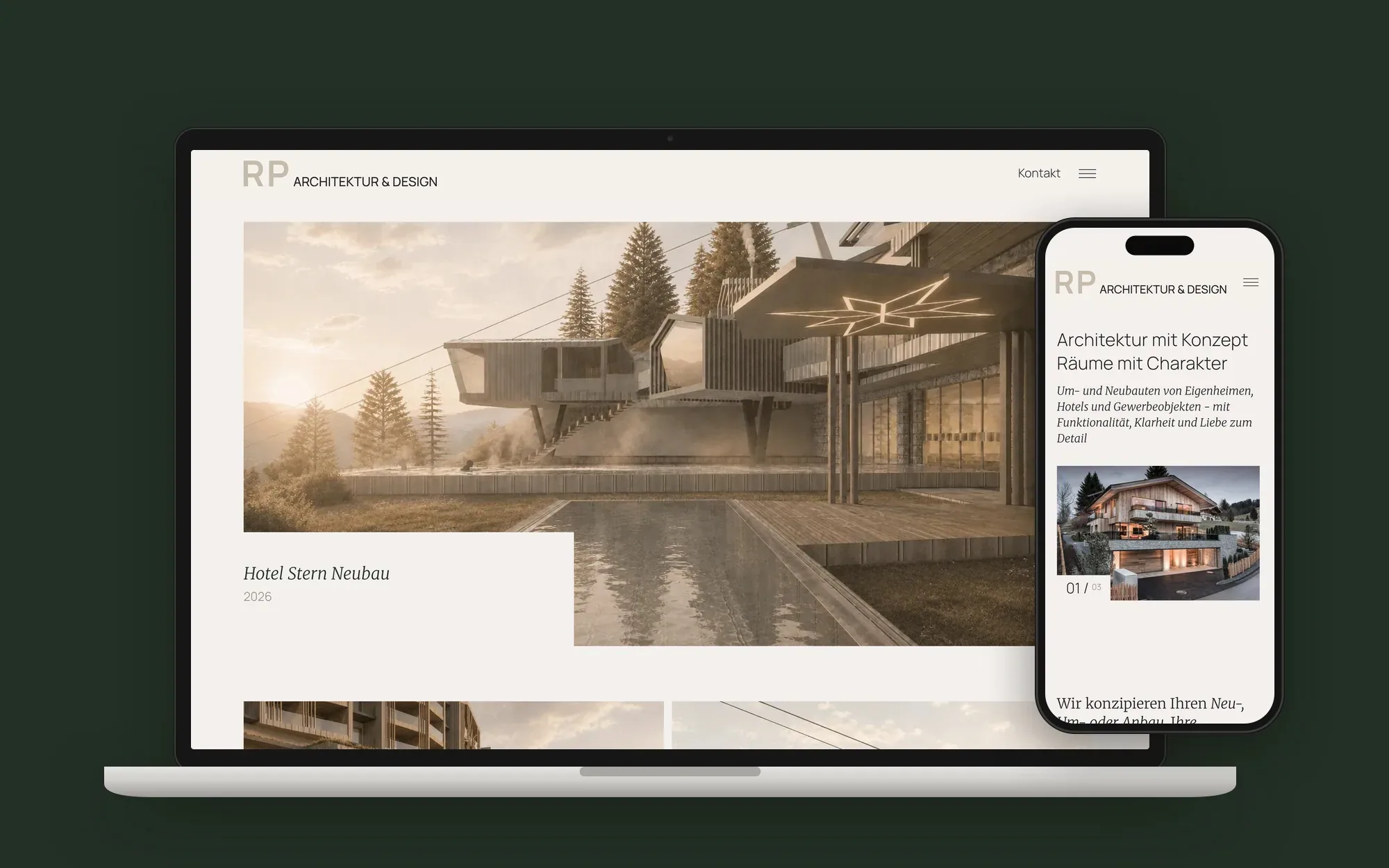 Laptop mit der Projektseite Hotel Stern und Smartphone mit der mobilen Startseite